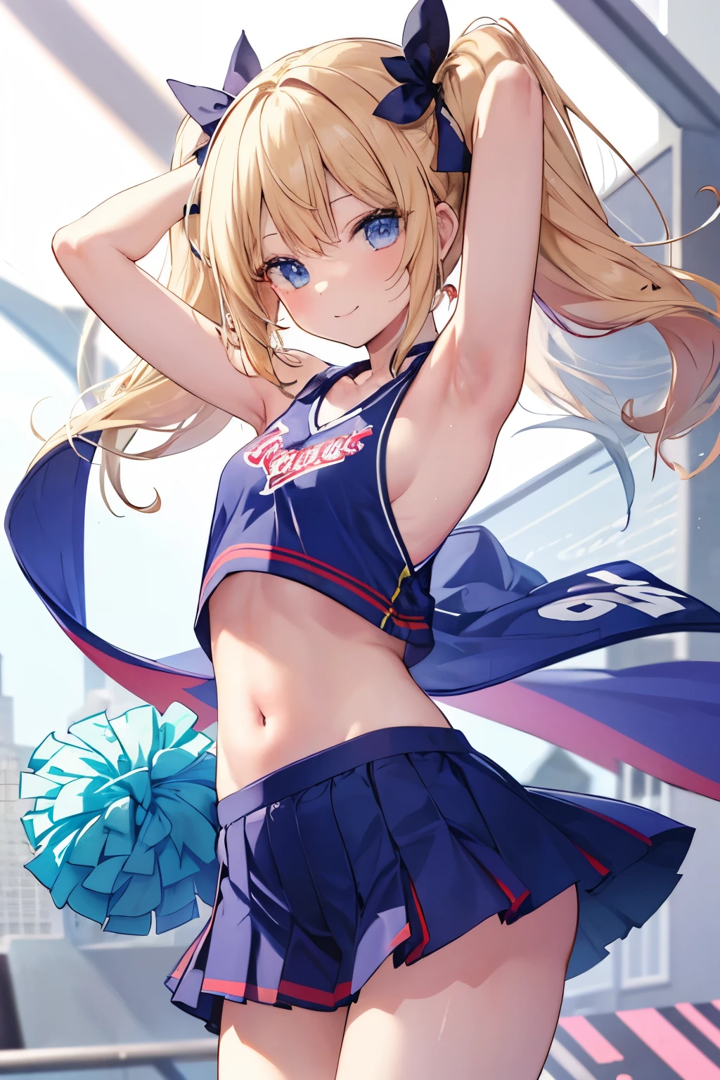 Blonde、Blue Eyes、girl、Small breasts、Twin tails、、girl、Small breasts、****ta、Bright smile、Looks about ************、Petan Musume、short、目のhighlight、Sexy thighs、Cheerleader、Please show me your armpits、Your eyes are so beautiful、highlight