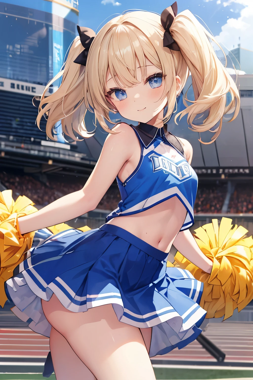 Blonde、Blue Eyes、girl、Small breasts、Twin tails、、girl、Small breasts、****ta、Bright smile、Looks about 15 years old、Petan Musume、short、目のhighlight、Sexy thighs、Cheerleader、Please show me your armpits、Your eyes are so beautiful、highlight