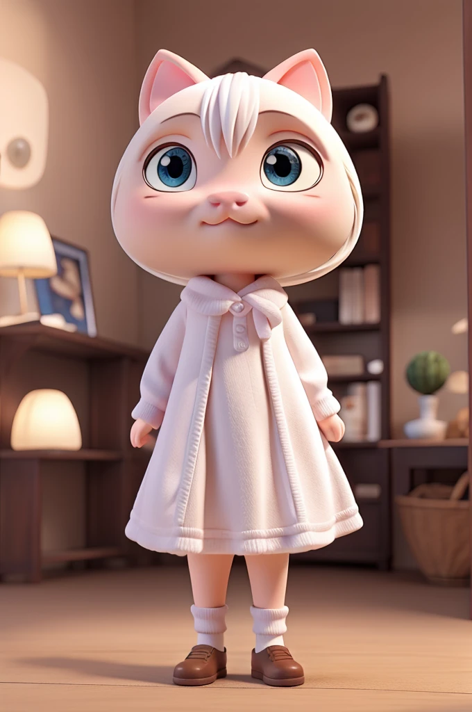piggy ip 1, Cartoon Cat),(White and shirt),Full view,Round eyes,Big head and small body;;,White background,Natural light,10,masterpiece,Top quality,high resolution,Clay material,Pixar style, 3D style, c4d, Blender,OC Display, Look at the screen