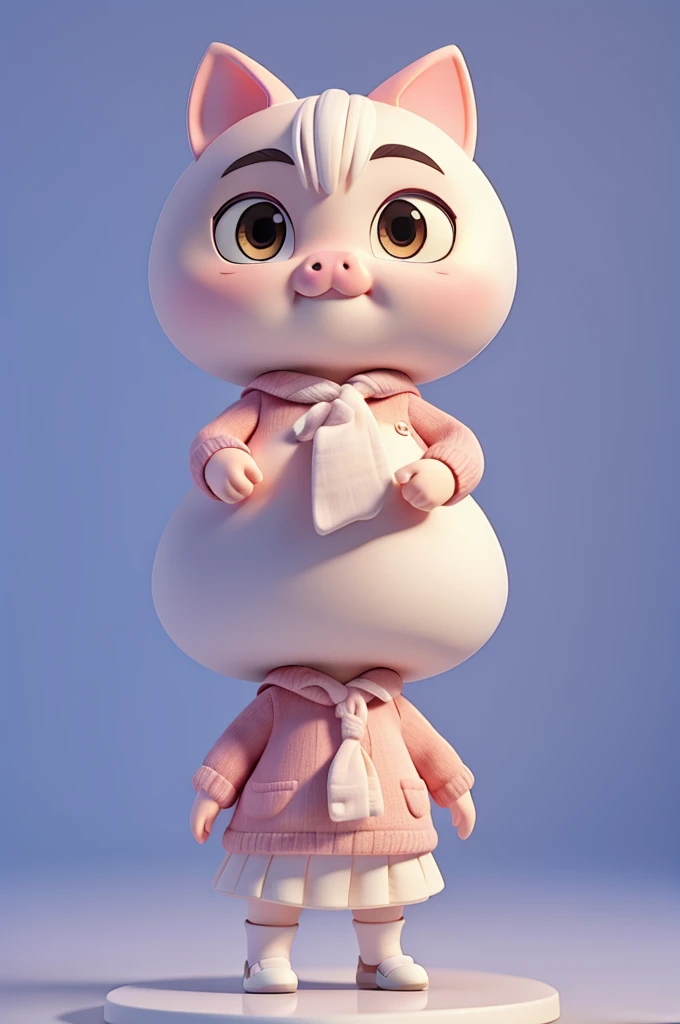piggy ip 1, Cartoon Cat),(White and shirt),Full view,Round eyes,Big head and small body;;,White background,Natural light,10,masterpiece,Top quality,high resolution,Clay material,Pixar style, 3D style, c4d, Blender,OC Display, Look at the screen