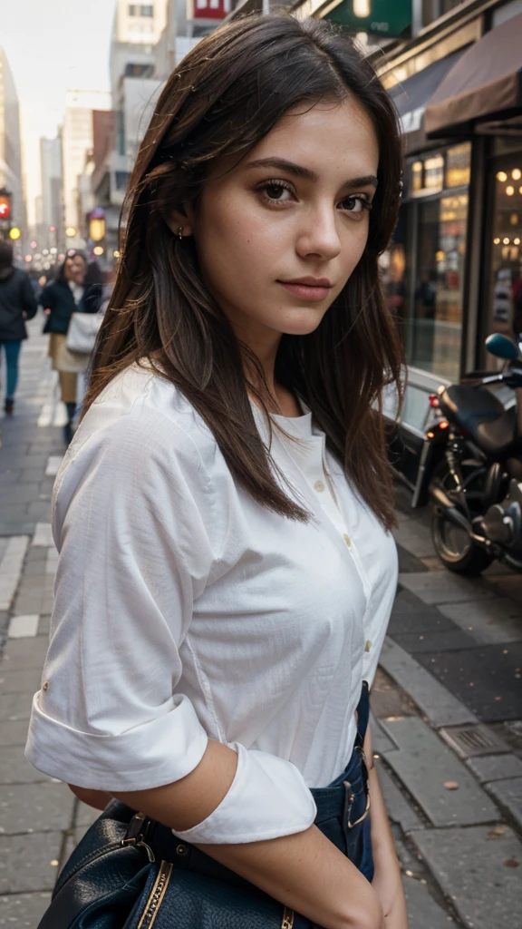 ((Best quality)), ((masterpiece)), (detailed), Young woman, in the city, selfie, realistic, Beautiful, details