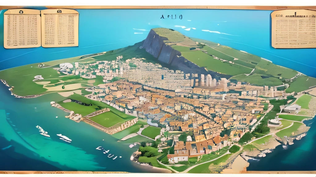 ancient parchment map of greek city drawn on it details all in city