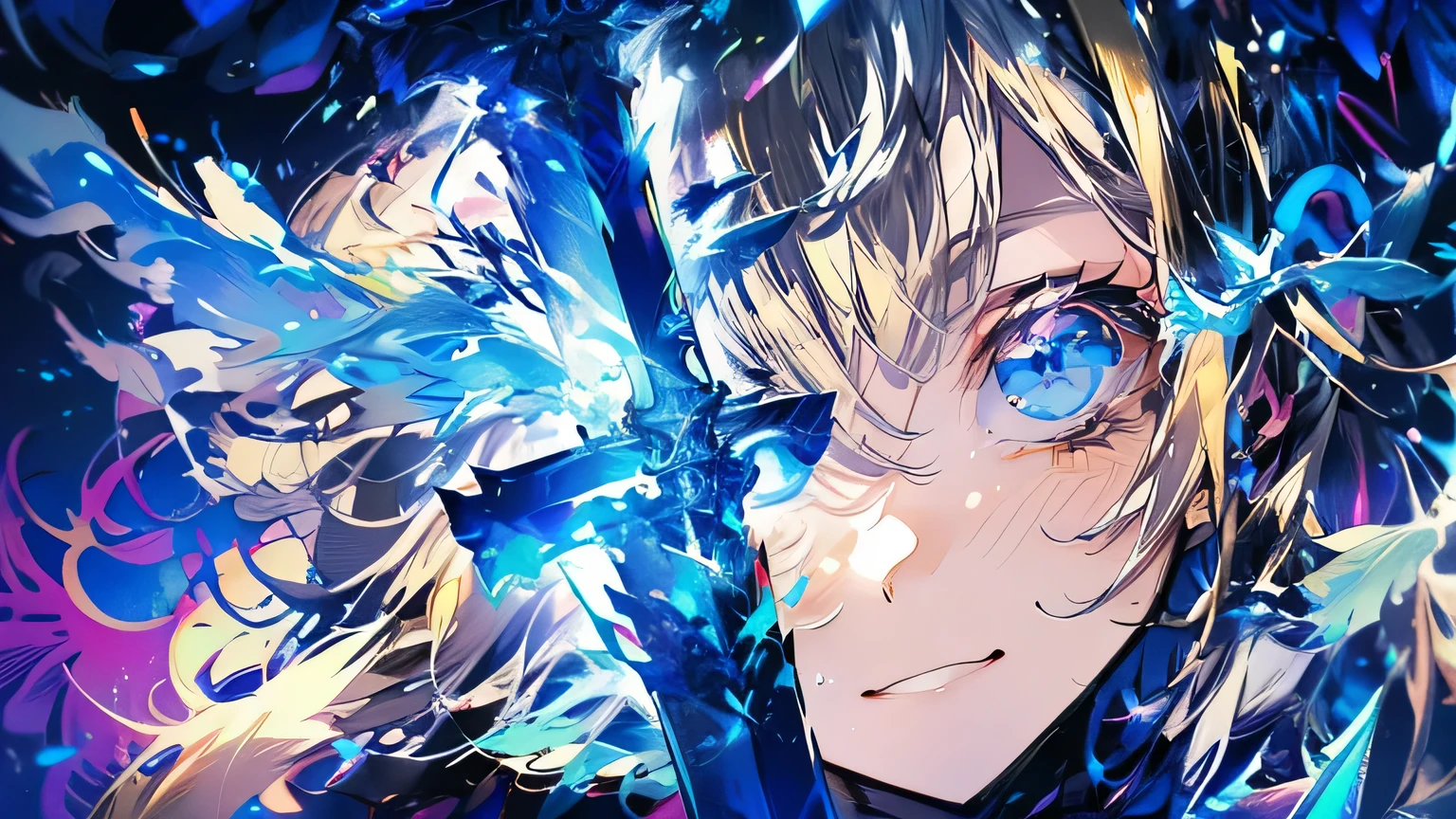 (Official Art、highest quality、unity 8k wallpaper、32k、masterpiece、Very detailed、Ultra-high resolution、Realistic、realism、very interesting:1.2)、(Cinema Lighting:1.2)、Fire effect、Film Grain、The best shade、Edge lighting、Side light、(Very detailed and complex 3D rendering)、Delicate and beautiful face and eyes、Sharp pupils、realistic student、Slender Boy、Medium Bust、(whole body:1.2)、 Beautiful Face、Beautiful 16 year old girl、(super fine muscle、Detailed skin texture:1.3)、(Silver Blonde、Blue-silver hair:1.3)、Paladin、Long Hair、Blunt bangs、Green Eyes、3 braids 1 bundle、(Blue Armor、Blue Boots、Blue Helmet、Decorated with jewels、Gold embroidery)、Slender、Long skirt、(big :0.8)、(Chis、Inside the house、Art stained glass、Large Pipe Organ、Hello、mystery、a lot of feathers floating、Angelic、Particles of light、Severe、The sun、colorful、wonderful:1.2)、(wonderful:1.3)、(With the holy sword in hand:1.4)、wonderful、Laugh and laugh、Holding a sword、Blue eyed anime boy