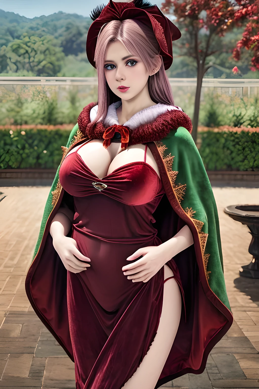 1girl,(RED theme: 1.2), (Velvet fabric nightgown: 1.2), (Koch snowflake cloak: 1.5), ,garden,moon,huge breasts,lactating,(lip gloss),(masterpiece), best quality, (real life portrait photography:1.5),unltra detailed,8K,Shot with a professional-grade camera like the Nikon D850,every intricate detail is captured, from the subtlest expression to the glimmer of anticipation in her eyes,Focus on thighs and above,solo,  elise,