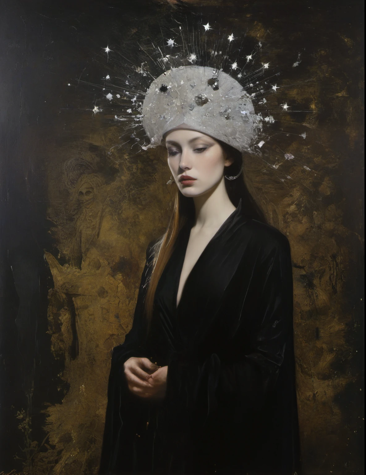 James Gurney, Surrealist art , dream-like, Mysterious, Provocative, symbolic, Complex, detailed,, (Gothic but very beautiful:1.4), (masterpiece, highest quality:1.4) , Nicola Samori Style, diamond