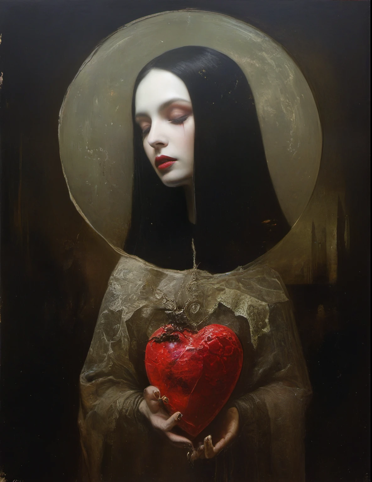 James Gurney, Surrealist art , dream-like, Mysterious, Provocative, symbolic, Complex, detailed,, (Gothic but very beautiful:1.4), (masterpiece, highest quality:1.4) , Nicola Samori Style, heart