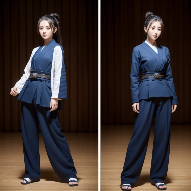 high resolution、Only 1 person、(Beautiful in kendo suit and good style ponytail)、Full Body Shot