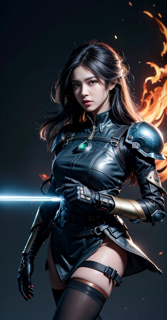 (((masterpiece, top quality, ultra detailed))), (((ultra photo-realistic 3D))), (((dramatic leap in overall accuracy, producing ultra detailed and realistic images))), complex machine j gimmick female android, Dynamic combat action poses, A fusion of very complex mechanical steampunk fashion and overly decorated Gothic ta fashion, Off the shoulders, Fluttering flare mini skirt, Complex mechanical temple steampunk headgear, Very large eyes, very long eyelashes, Black hair blown in the wind, very long thin arms, Complex mechanical gloves, very long thin legs, Complex mechanical over-the-knee stockings, Mandala, Lots of neon gras are crossed and scattered, Have a huge weapon with very complex mechanical devices, A highly complex machine shop surrounded by flames, Very dark night background, Very dramatic and cinematic lighting, (High dynamic range), Ray tracing, NVIDIA RTX, Super Resolution, Unreal 5, Subsurface scattering, PBR Texturing, Post-processing, Anisotropy Filtering, depth of fields, Maximum clarity and sharpness, Multilayer textures, Albedo and specular maps, Surface Shading, Precise simulated light material interactions, Perfect proportions, Octane Rendering, Two-tone lighting, Wide aperture, Low ISO, White Balance, thirds rule, 16K RAW,