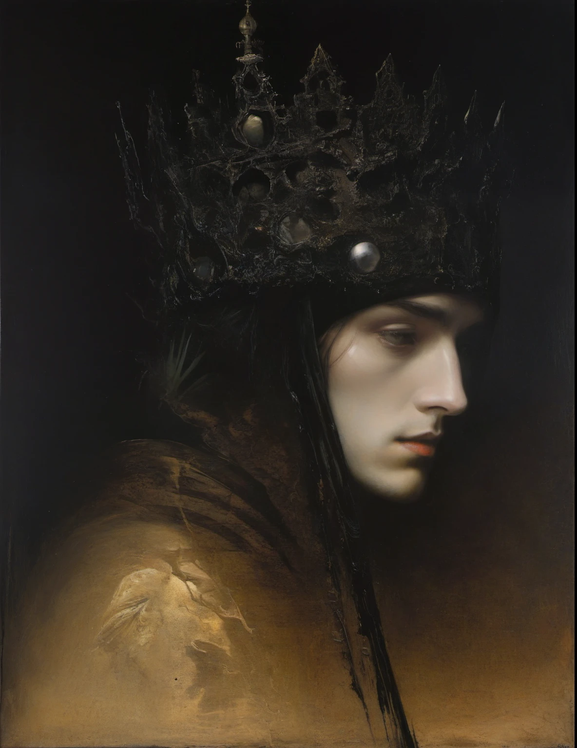James Gurney, Surrealist art , dream-like, Mysterious, Provocative, symbolic, Complex, detailed,, (Gothic but very beautiful:1.4), (masterpiece, highest quality:1.4) , Nicola Samori Style, Laputa, Young and handsome men
