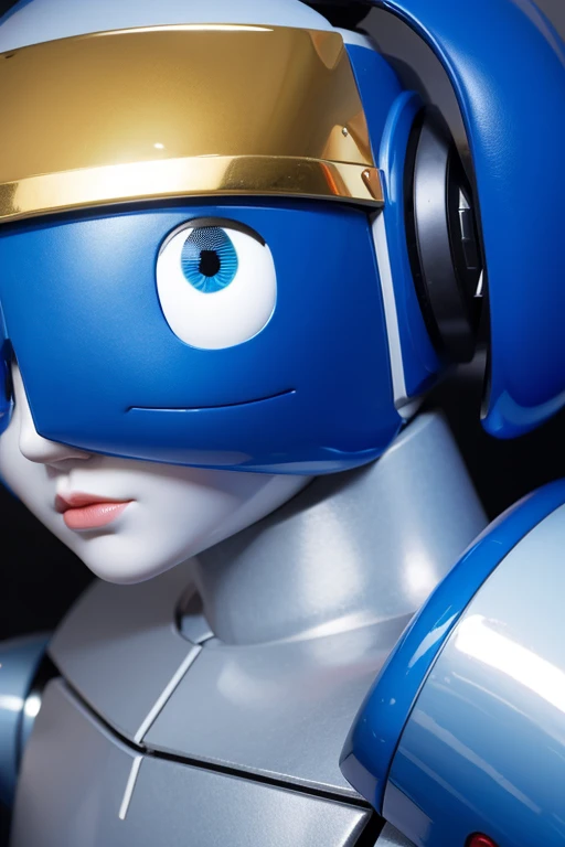 robot toy,with blue eyes,eyes in the style of ninten