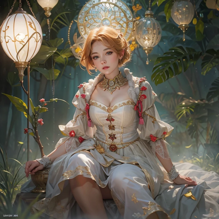 (masterpiece:1.3), (8k, Realistic, RAW Photos, Best image quality: 1.4), Fair-skinned fairy woman、short hair、Cleavage:2.0、Highly detailed face、Attention to detail、double eyelid、Sharp focus:1.2、Beautiful woman:1.4、highest quality、masterpiece、Ultra-high resolution、(Realistic:1.4)、Highly detailed and professionally lit smiles、カーネ・グリフィスを彷彿andさせる非常に詳細な線画, (Donald Trump'clown:1.7), (balloon:1.4), With the power of Vadim Kassim'大胆な色彩and質感, Light and airy, Like the works of Carl Larsson, dark background, dark, evil, fire, パスカル・ブランシュ風の超Realisticなキャラクター, pastel, Grace, Draandic lighting, Expressive camera angles, and, Concept Art, amusement park, masterpiece
