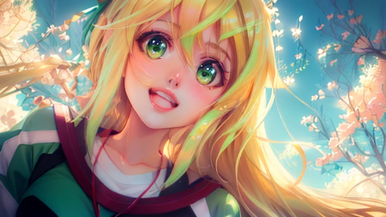 Close-up of a person with blonde hair and green eyes, Lucy anime girl, rei hiroe, Also, Anime Best Girl, blonde anime girl with long hair, She has a pretty, expressive face, In anime, Very cute anime girl face, 「Beautiful Anime Woman, Female Anime Characters, [[[[gAlsoning evily]]]],