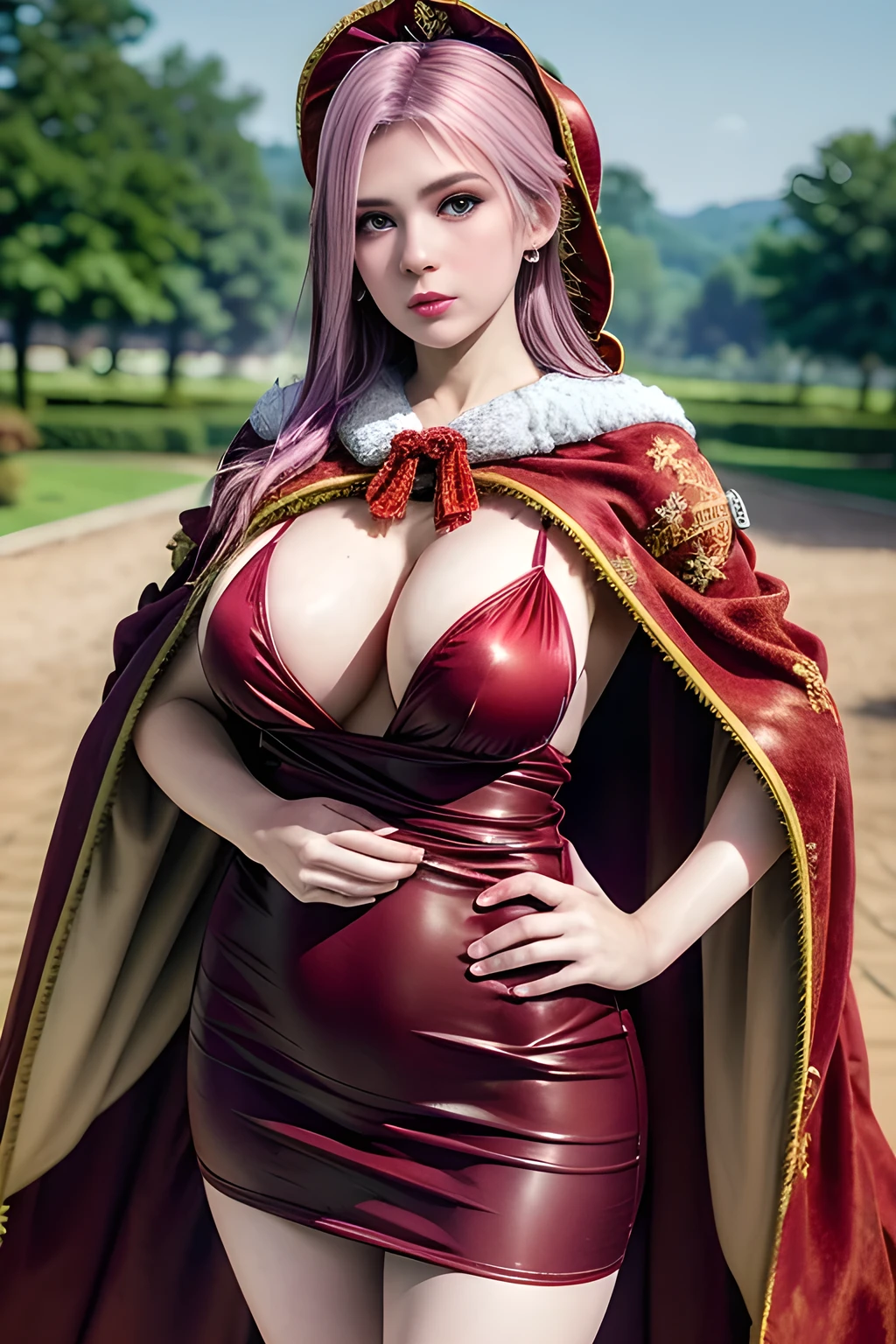 1girl,(RED theme: 1.2), (Velvet fabric nightgown: 1.2), (Koch snowflake cloak: 1.5), ,garden,moon,huge breasts,lactating,(lip gloss),(masterpiece), best quality, (real life portrait photography:1.5),unltra detailed,8K,Shot with a professional-grade camera like the Nikon D850,every intricate detail is captured, from the subtlest expression to the glimmer of anticipation in her eyes,Focus on thighs and above,solo, elise,