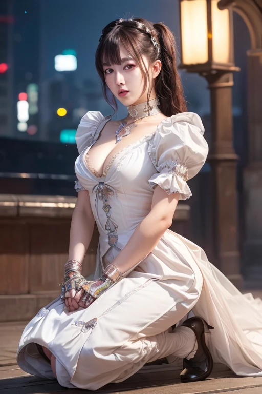 Digital Cyberpunk Art、highest quality、Ultra-high quality CG Unity 8K、Cyborg Edwardian Maid、Shiny metallic、 (kneeling)