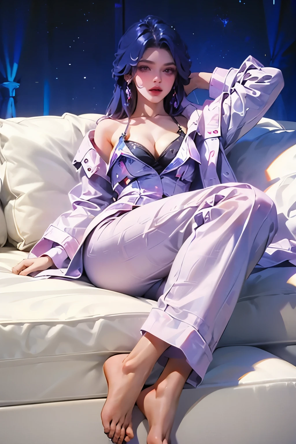 Wearing sexy pajamas, Graceful figure, flirtatious,