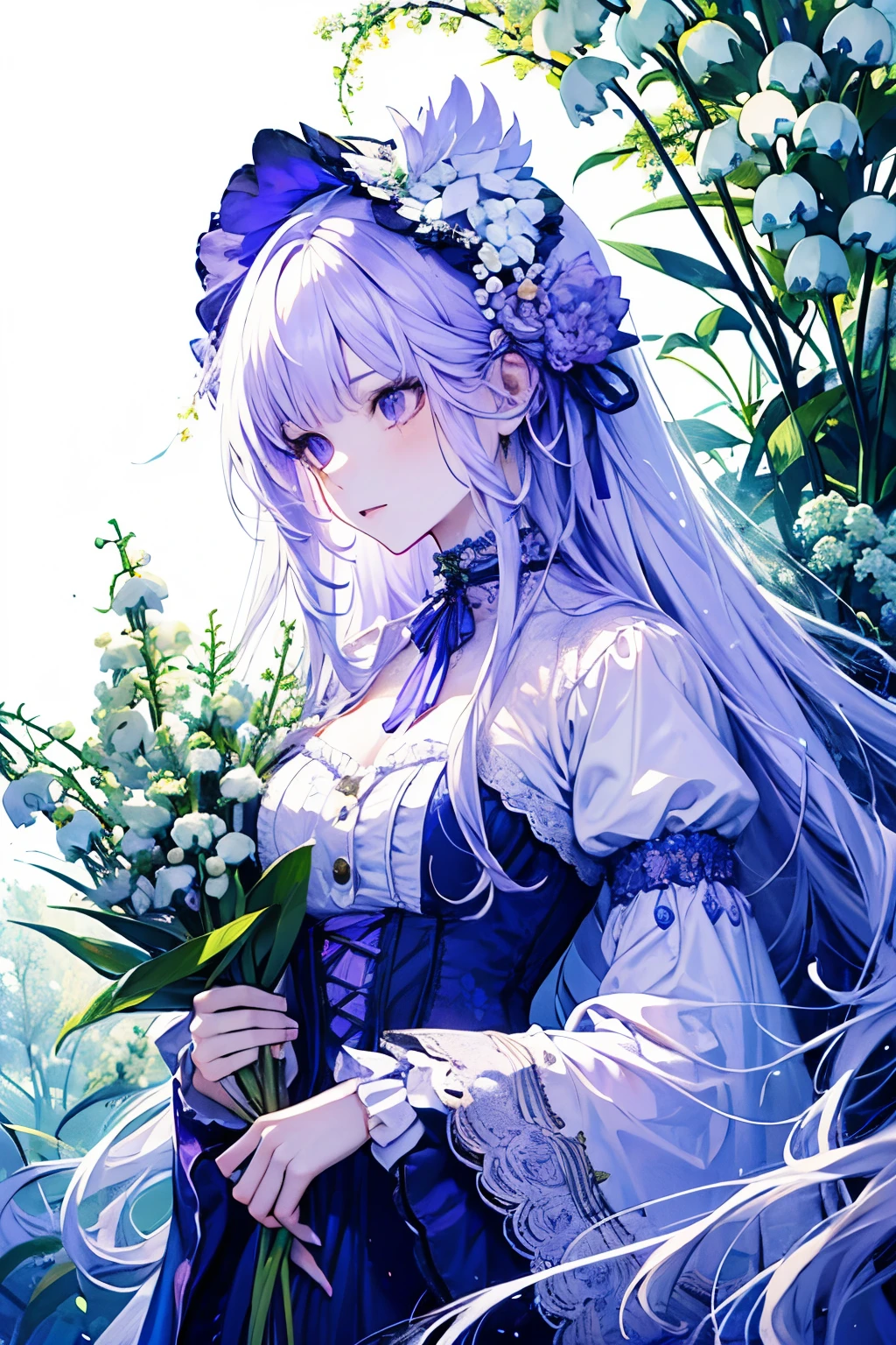 lilac, forest nymph, lily of the valley, ethereal forest girl, perfect anatomy, hanging jewels, pretty girl, amazing body, best proportions, european victorian style, greek style, ancient goddesace closeup)))
