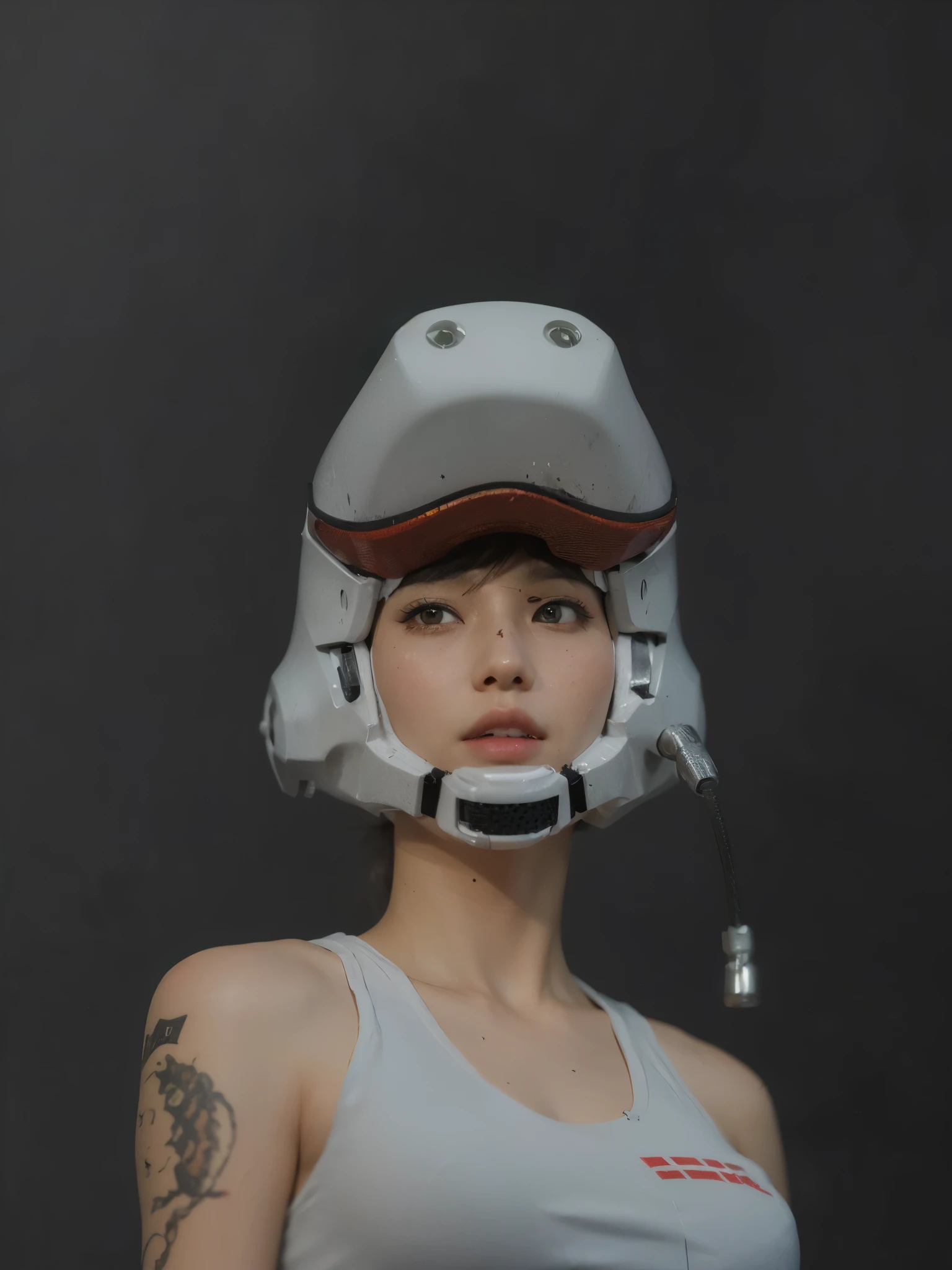 (realistic,photorealistic:1.37),(Super detailed), (Professional),(sharp focus), (Bright colors), (Bokeh),(portrait), (skin texture:1.1), (gun:1.1)、helmet with night vision scope