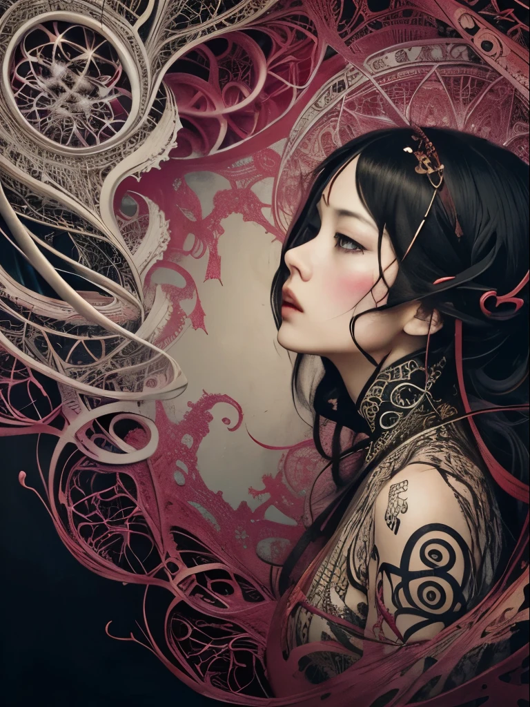 official art, unity 8k wallpaper, ultra detailed, beautiful and aesthetic, masterpiece, best quality, (zentangle, mandala, tangle, entangle), (fractal art:1.3) , 1girl, extremely detailed, dynamic angle, cowboyshot, the most beautiful form of chaos, elegant, a brutalist designed, vivid colours, romanticism, by james jean, roby dwi antono, ross tran, francis bacon, michal mraz, adrian ghenie, petra cortright, gerhard richter, takato yamamoto, ashley wood, atmospheric, ??????? of musical notes, streaming musical notes visible