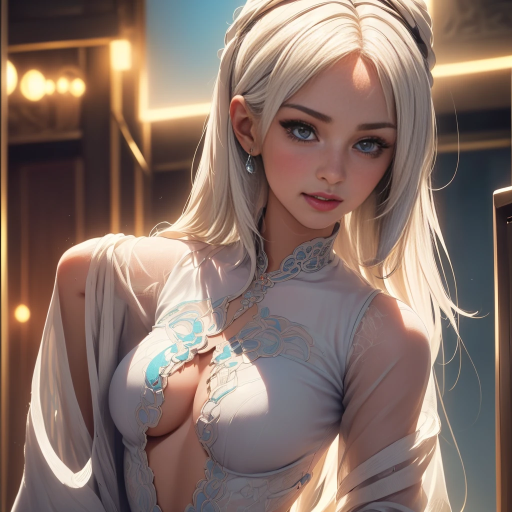 (Extremely detailed 8k wallpaper:2), (photo:2), (soigne beautiful girl:2), (Give lectures to friends:2), detailed (Face and eyes), (Surrealism:1), (highly detailed:1), (epic realistic:1), Rim Light, (Maximum details:1), Comfort, (whole body:1.3), (looking at the audience:2), (Woman's attractive Qualities:2), (attractive Woman:2), (attractive:2), Smile, intelligence, Empathy, beautiful, sense of style, healthy, Beauty, optimism, (Sensitivity:2), sincerity, Romantic gesture, play, Fashion sense, (Sexy:2), charm, modesty, considerate, (Femininity:1), frivolous, warmth, (physical attractiveness:2), A beautiful smile, A like of life, Strength and power, Vulnerabilities, curiosity, Want to know, like, (Natural background:2), Kawaii, Deadly, Beautiful breasts, (Seductive figure:2), (Beautiful Body:2), beautiful pose, Charming pose, (Beautiful legs:1.0), (beautiful clothes:1), (clothing:2), (Elegant clothes:2), (欧洲clothing:2), detailed clothes, (skirt:1), (women's shirts:1), (Provocative pose)