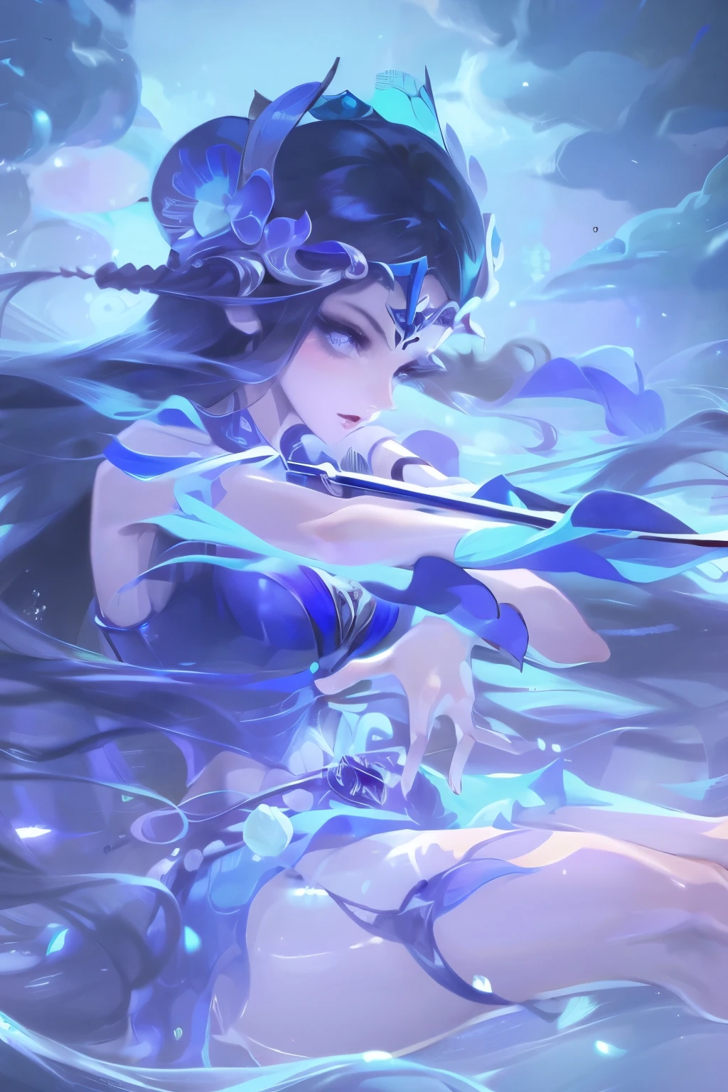 1 girl,Shimizu,Blue Butterfly,Pure white gauze skirt,shiny,Upper body close-up