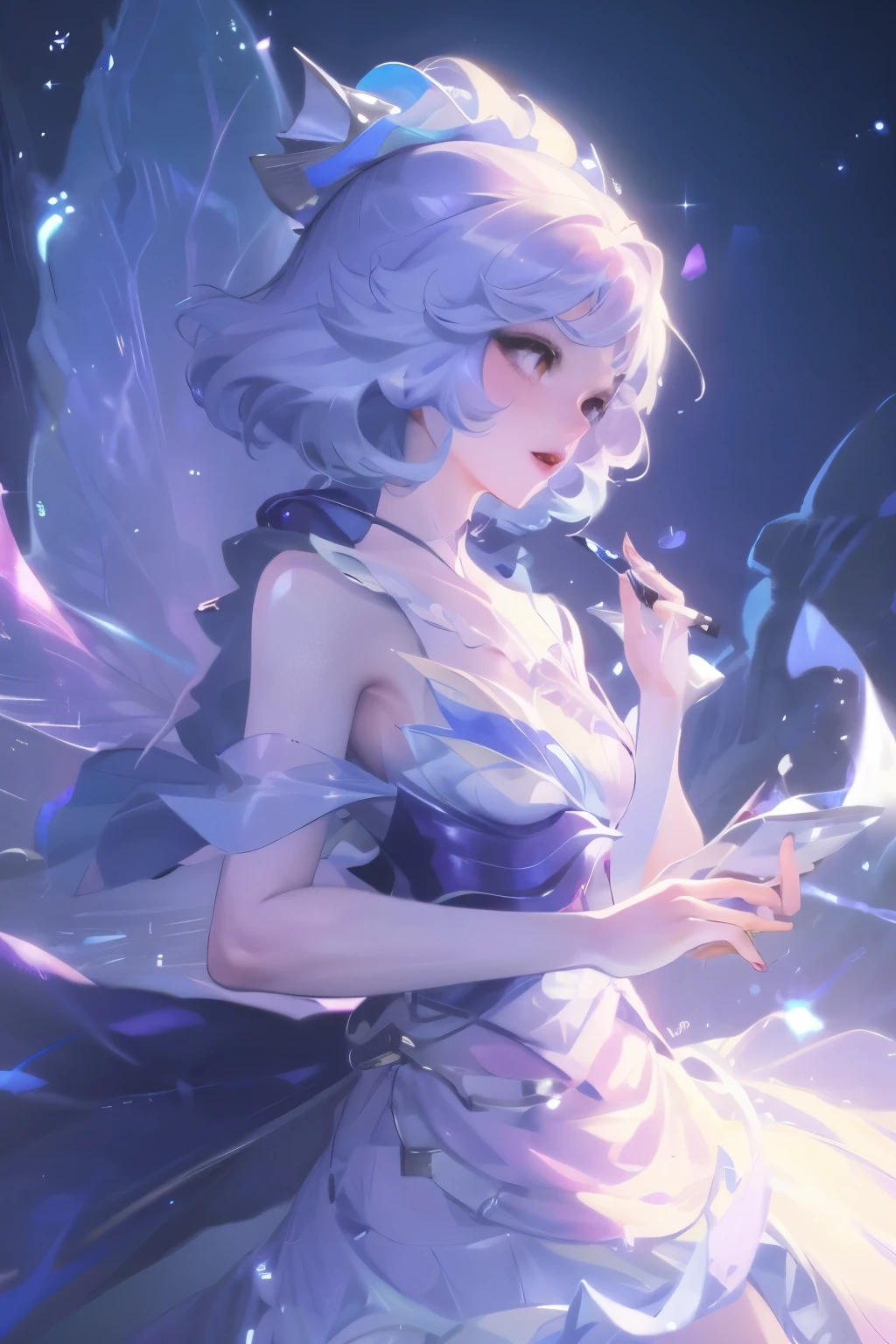 1 girl,Shimizu,Blue Butterfly,Pure white gauze skirt,shiny,Upper body close-up