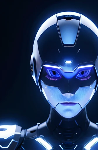 Ai ,robot，face blue，Not a person,consisting of rays and points of li