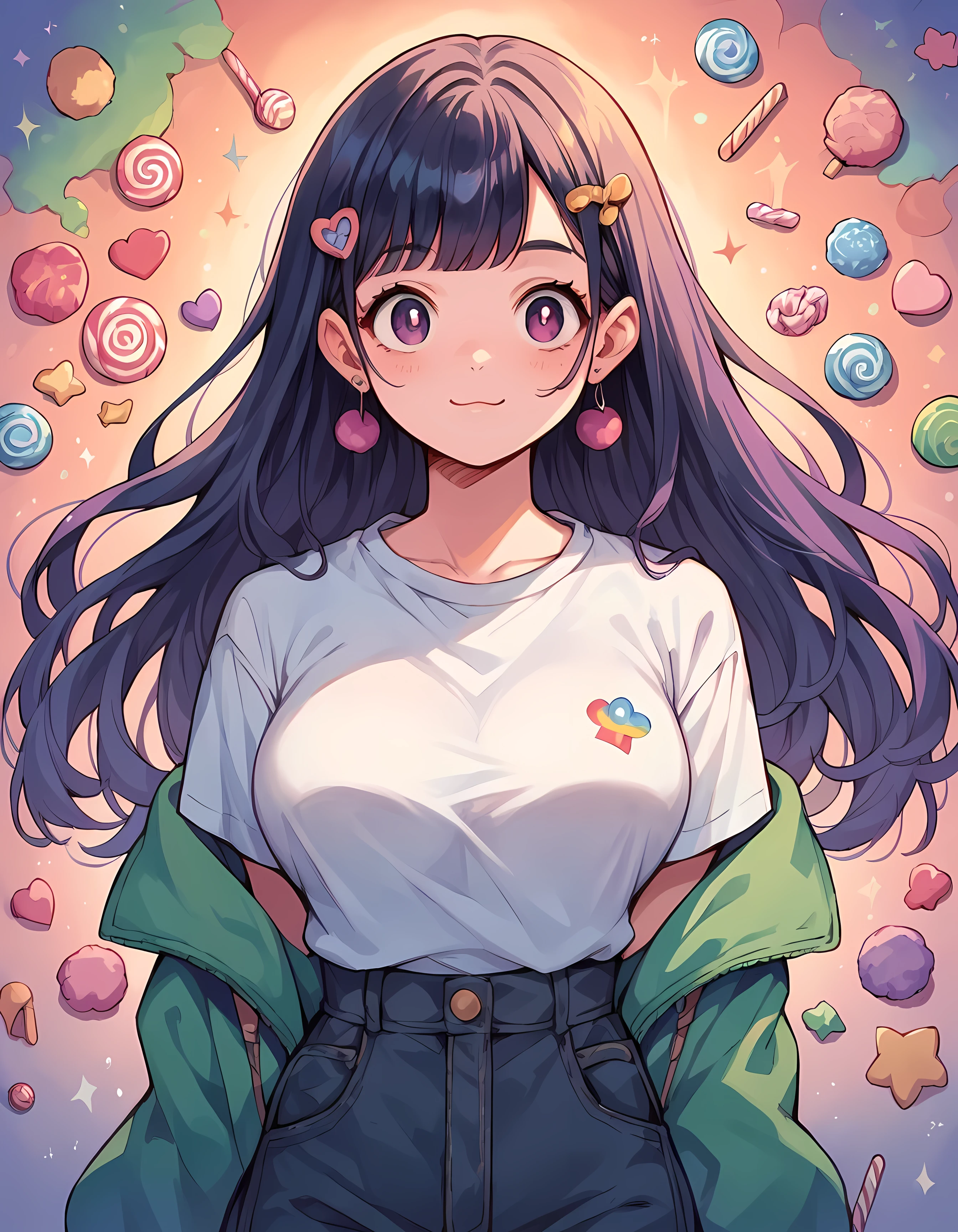 score_9, score_8_up, score_7_up, score_6_up, score_5_up, score_4_up, c0l0urc0r3, cute, bright colours, 1girl, long hair, harajuku, large breasts, candy, rainbow,