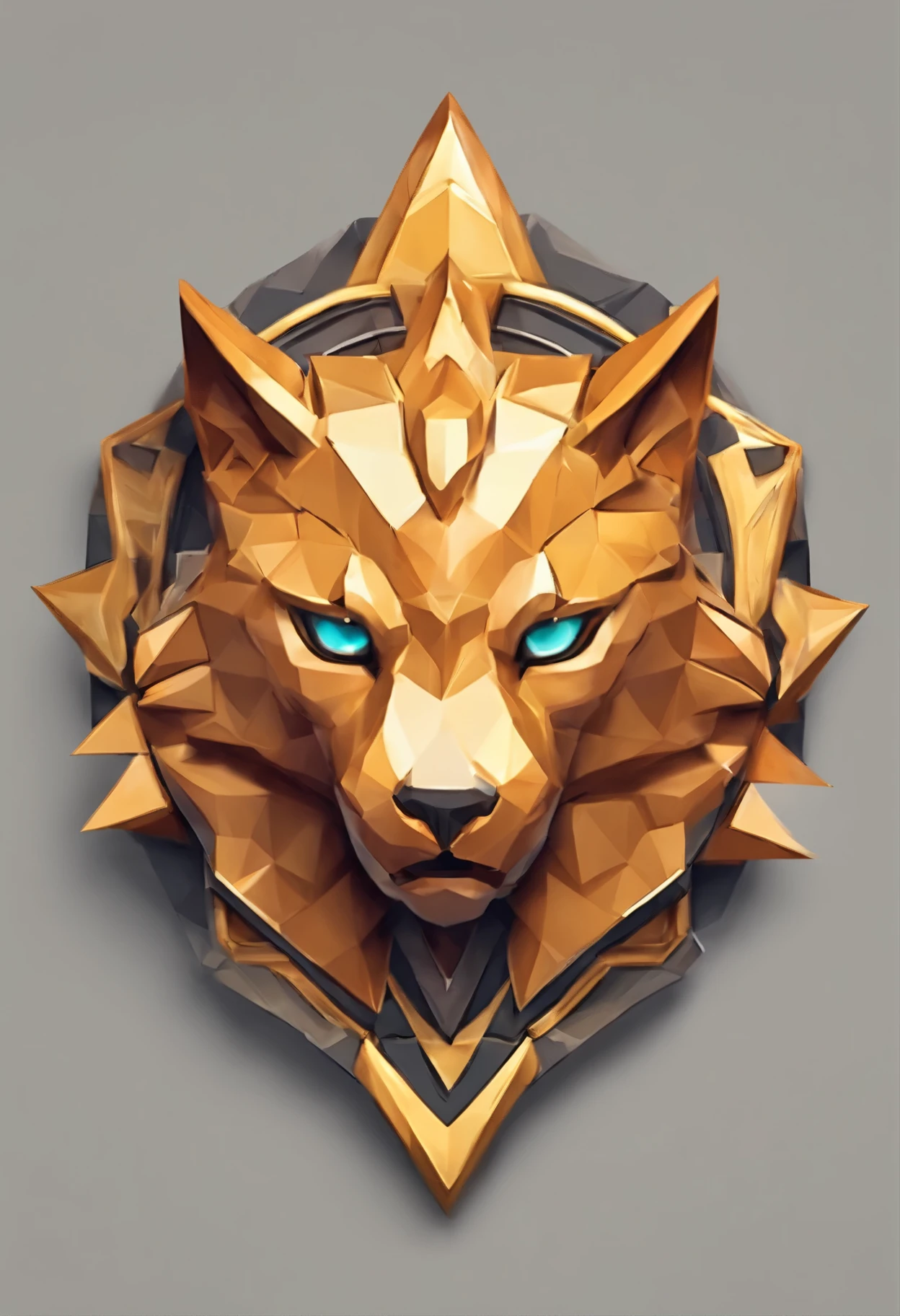 Wild city medallion with metal griffin close-up with crown, Hearthstone art style, Hearthstone style art, cafe icon, cafe stuff, hapness creative, three factions, power, circle, hearthstone concept art, Riot game concept art, league of legends, iconic character welcome art, cat crown legendary,Game badge,Surrounding metal creative cat,orange gold,c4d rendering,Less details, yellow black