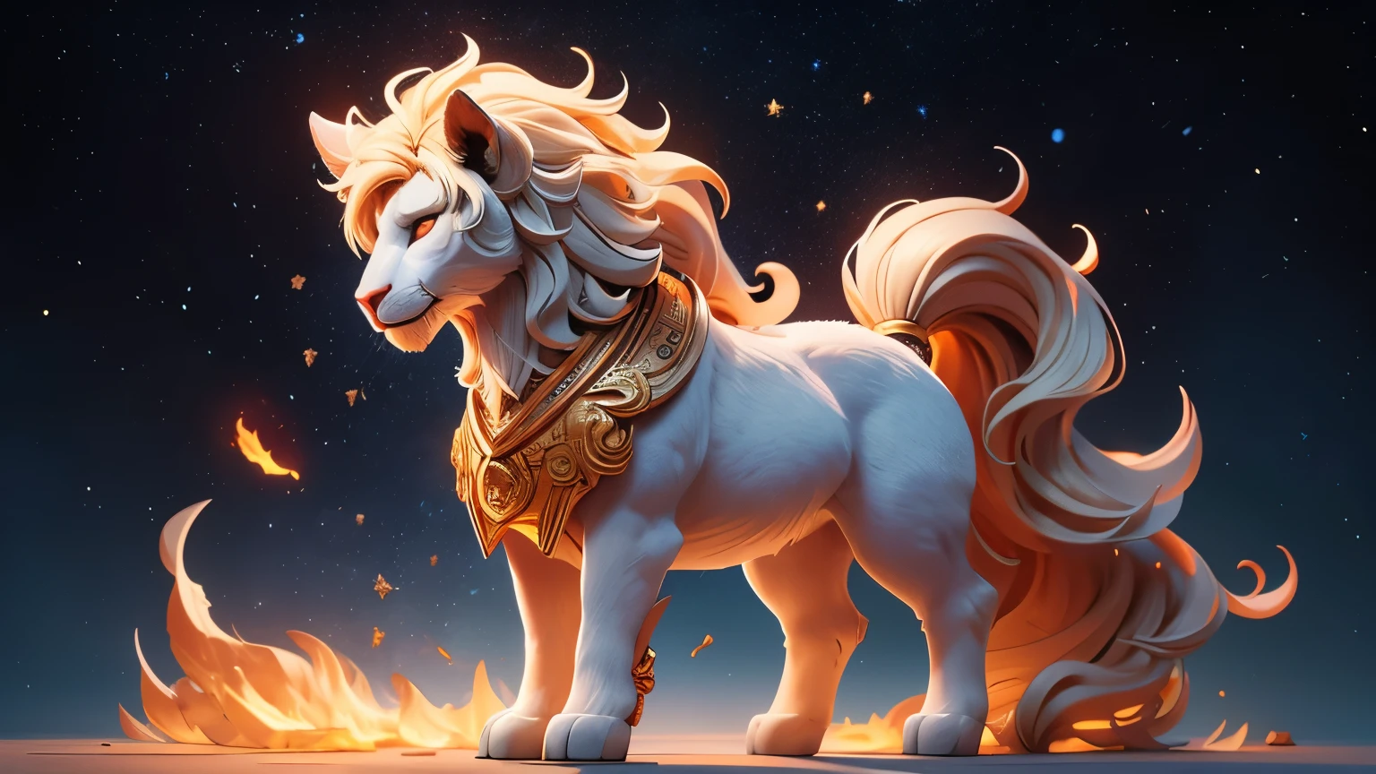 High degree of resolution, Leo is a powerful king of the zodiac, His mane shines like flames, and he bravely stands up to protect his companions, His eyes reflect the brilliance of the constellations,