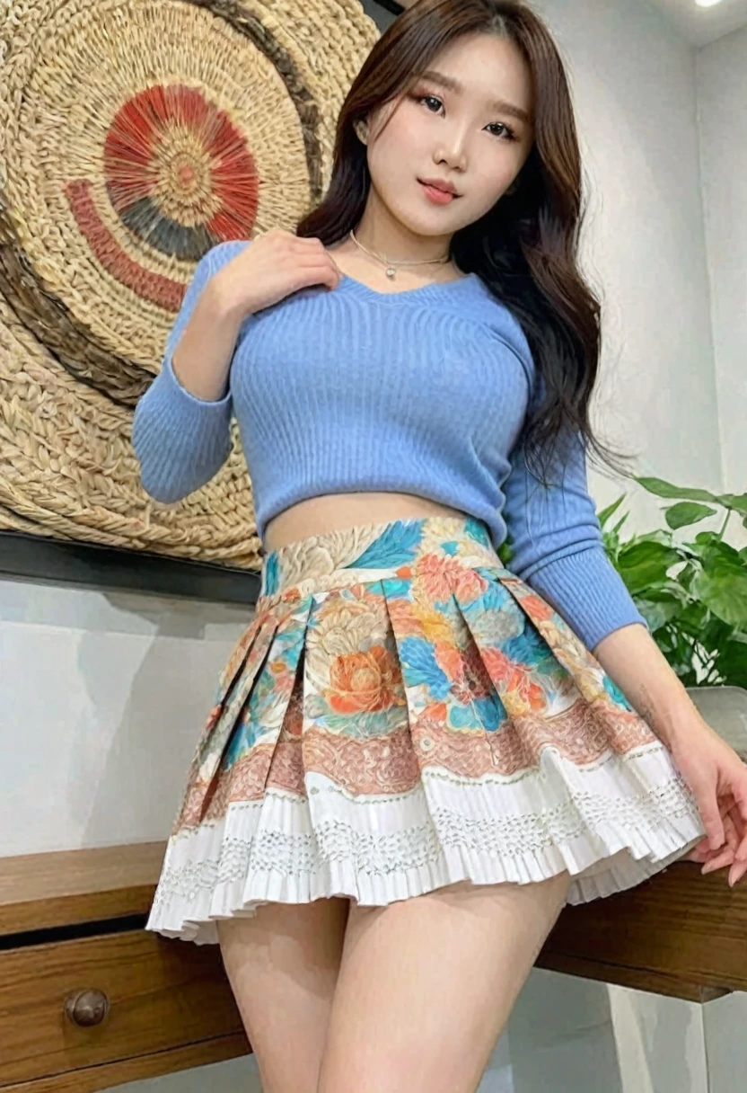 (best high quality:1.2), Work of art, 8k, extremely detailed, (High detail:1.2), ((perfect anatomy in hands)), (Hotlexi woman), Solo, 24 year old Korean female, ((skirt)),