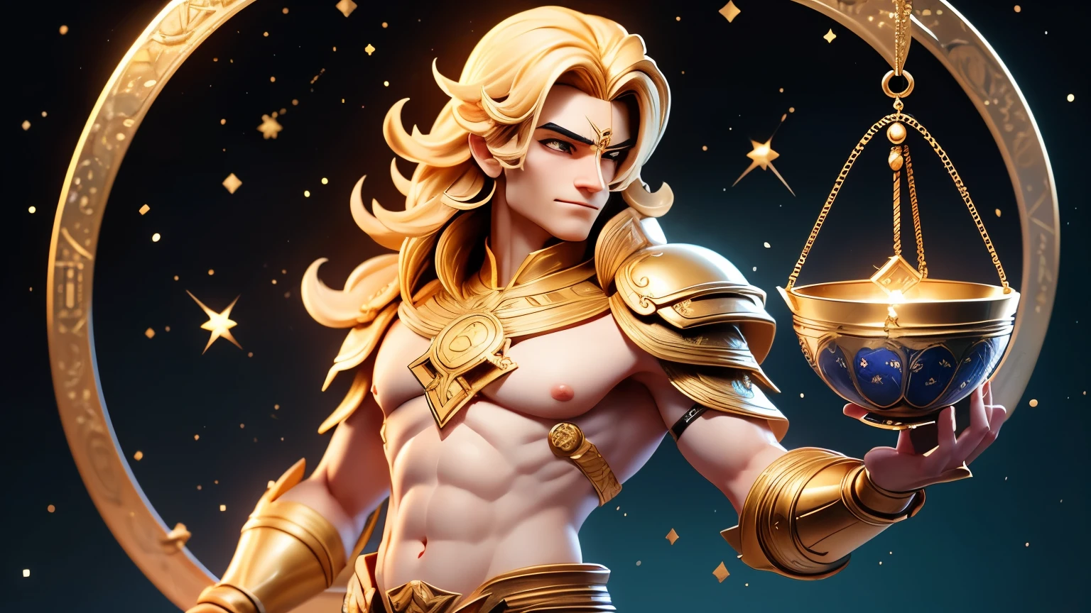 High degree of resolution, Libra is a handsome man with the symbol of the scales, He values balance and justice, and cherishes cooperation with his companions, The light of the constellation gathers in his hands, No stand required,