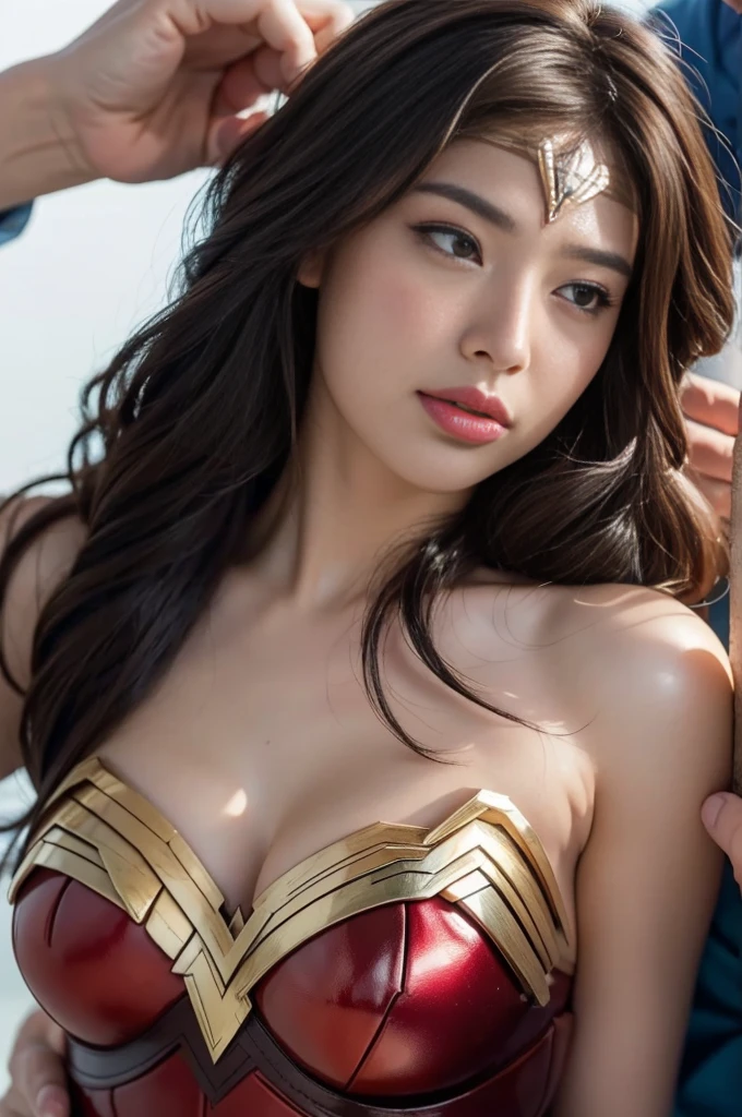 私はWonder Womanです、完璧なWonder Womanの衣装,kneel,Man licks my face with his tongue,Men lick my head with their tongues,Man licks my hair with his tongue,My body was licked by a man,sleeping face, closure ~ Eye,open mouth,Tired face,pained face,sleeping face,Slap in the face,Being slapped in the face,Fighting with men,fight with men,surrounded by men,,caught between men,Stopped by a man,Entangled with males, Being attacked by a man,brown hair, masterpiece、beautiful girl、漂亮的Eye、puffy Eye、best quality, 超high resolution, (Reality: 1.4), theater lighting,so beautiful、Beautiful skin、(超Reality的な)、(high resolution)、(8K)、(Very detailed)、(beautiful and 漂亮的Eye)、(Very detailed)、 Delicate face、Diagonal bracelet hair、brown hair、20 years old、Wonder Womanのコスプレ,Wonder Woman