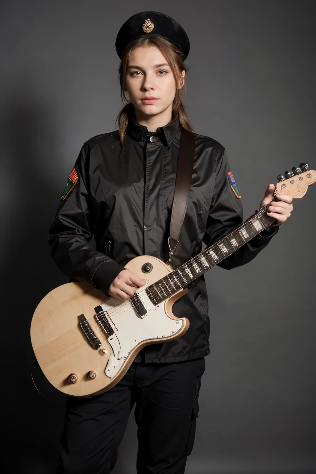 ((Best quality)), Russian soldier with a guitar