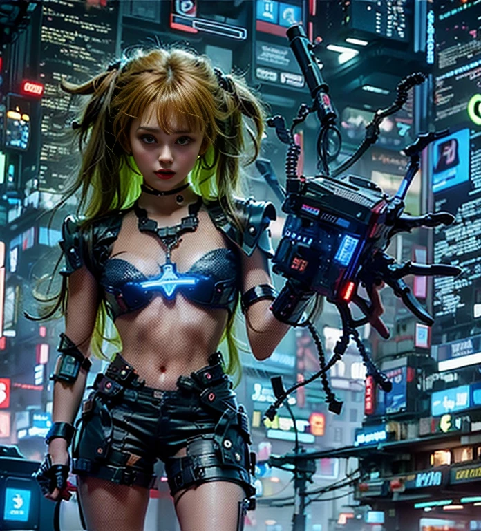(Photorealistic:1.4) 1 beautiful girl, (((cyberpunk grey armour technological with blue neon decourations))), ((blonde straight hairs)), ultra beautiful cute, perfect, with a book that emits purple lightnings, 12k, UHD, PHOTOREALISTIC, ULTRA REALISTIC, raw photo, insane details, masterpiece, ((babe gorgeous the most beautiful in the world))