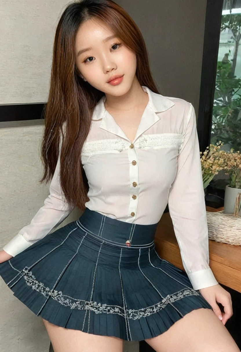 (best high quality:1.2), Work of art, 8k, extremely detailed, (High detail:1.2), (Hotlexi woman), Solo, 24 year old Korean Ulzzang female, ((skirt)),