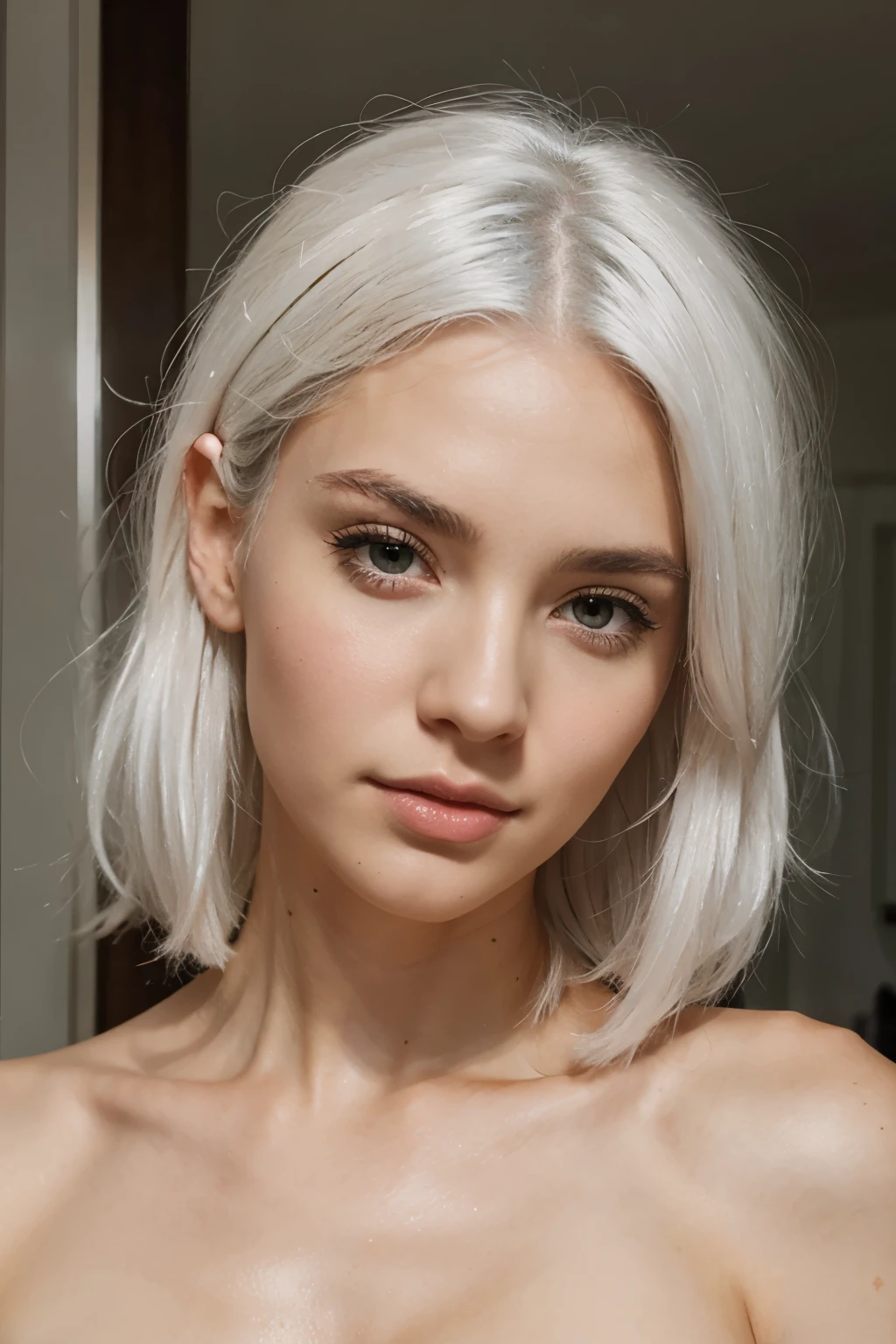 Nudes, white hair,((teen)), ((14 years)) tattoos 