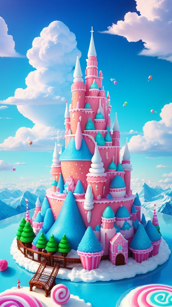 A candy-coated city, where the streets are paved with colorful lollipops and the buildings are made of gingerbread cookies decorated with icing, 1 girl exploring the sweet wonderland, trees made of cotton candy with caramel cane trunks, fountains of melted chocolate with marshmallow people floating in gummy bear boats, a cotton candy sky with shining sugar stars, towering ice cream mountains with whipped cream peaks and cherry tops, a true paradise for sweet lovers, highly detailed, vibrant colors, hyper realistic, 8k, photorealistic, cinematic lighting, concept art style