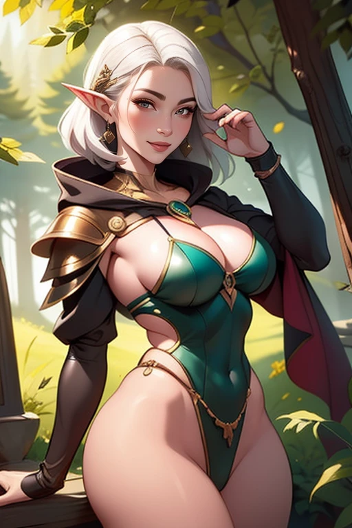 score_9, score_8_up, score_7_up, score_6_up, score_5_up, score_4_up, Ink illustration, upper body, dynamic pose, dutch angle, Forest, elf-typed Female pathfinder, Athletic, silver hair, pale flesh, deep green eyes, peaceful, canvas hood, leather armor with bronze plating, Celtic aesthetic; eye focus, fog, realistic,
