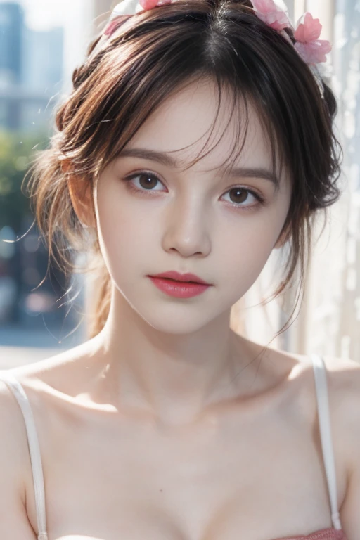 masterpiece, best quality, high quality, High definition, High quality texture, High quality shadow, high detail, beautiful detailed, finely detailed, extremely detailed cg, detailed texture, a realistic representation of the face, realistic, colorful, delicate, sharp focus, (intricate details, makeup, PureErosFace_V1:0.5), (detailed beautiful delicate face, detailed beautiful delicate eyes, a face of perfect proportion, high detailed skin, detailed skin, best ratio four finger and one thumb, skiny and thin:1.3), 1girl, 17 years old, tall, (smooth_abs:1.55), (abs:0.5), pretty, masterpiece, highres, (long_skinny_legs), (straight_legs), (skinny_waist), (((fair skin))), white skin, (((pale skin))), (black sports Bandeau), (school_uniform:swim_suits:0.5), white shorts, standing legs apart, looking at viewer, pink sports shoes, glasses, (Emma_watson), (big breast), (((Caucasian))), Light long hair, pink and white, sakura leaves