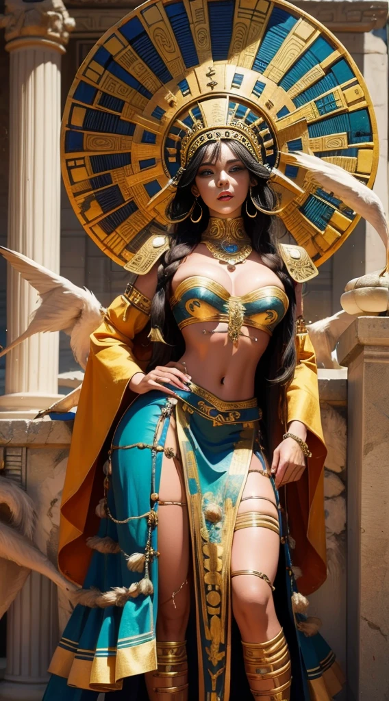 Beautiful woman in insanely intricate mayan Outfit