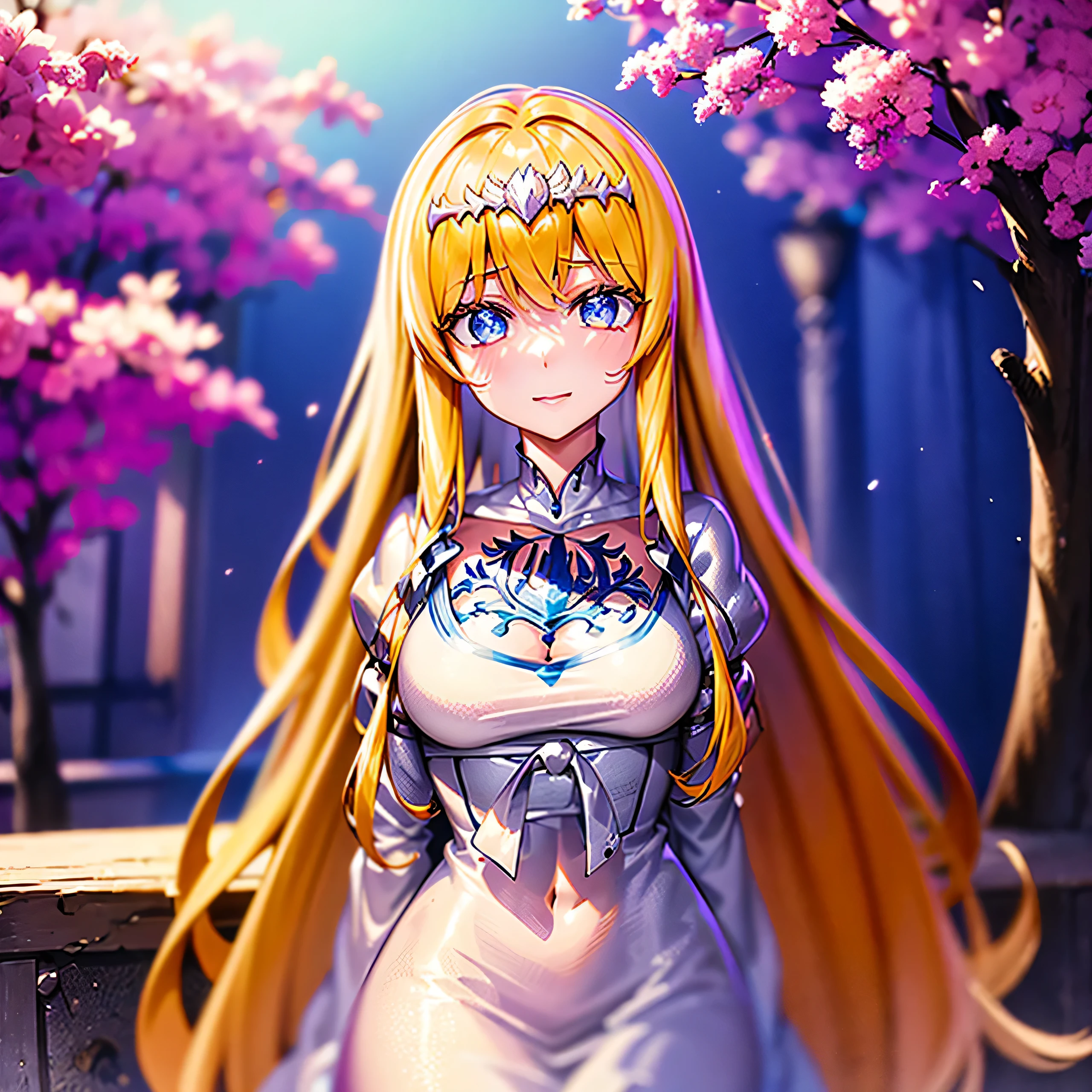 ), (Super Detail), (,(wonderful), ((Heavily detailed)), 4K, (8K), best quality, (cute),(((World-class quality))), Heavily detailed, Hi-Def, (Detailed shading cute face), Whole human body, Ai Hoshino, 1girl, solo, Calca, Calca Bessarez, blonde hair, (extremely long hair:1.3), very long hair, white tiara, white dress, blue eyes, medium chest