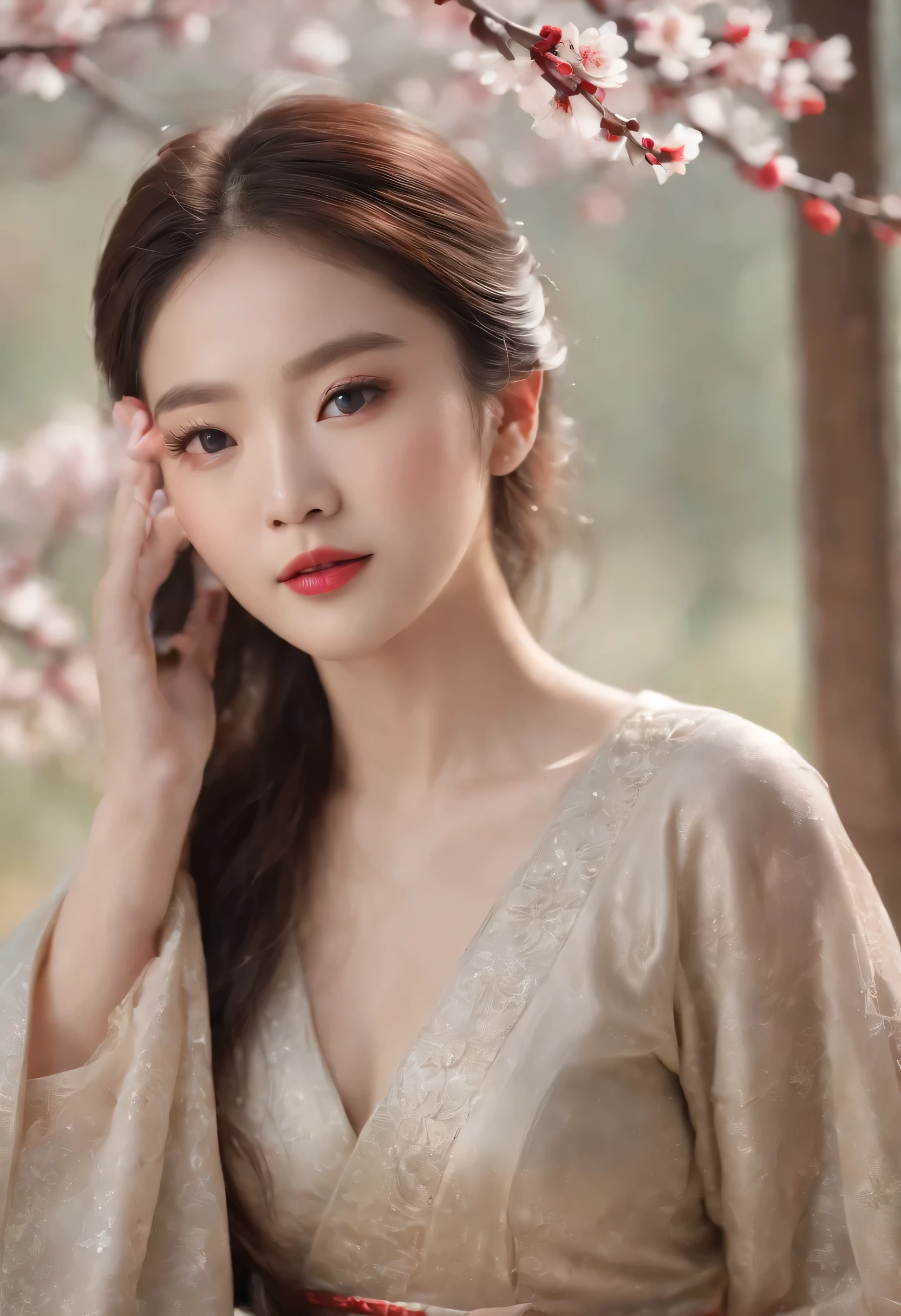（Blurred foreground：A large number of snowflakes fell from the sky：1.8，），（A large number of plum blossoms fell from the sky：1.6），（Chinese Song Dynasty beauty dancing in skirt），（anatomy correct，Korean star face，The hands and face are very delicate and clear），（Stand in the middle of a quaint courtyard，Plum tree，Chinese elements，Winter clothing），（wide angles，Ultra HD detailasterpiece, hyper HD, Super detail, High details, Best quality, A high resolution,  Award-Awarded, 8K），（Chinese premium color scheme，Movie Lighting）