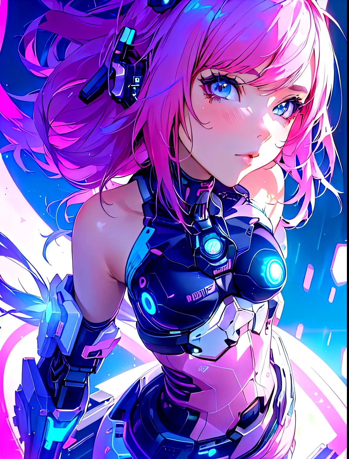 a close up of a woman with pink hair and a futuristic outfit, anime style 4 k, digital cyberpunk anime art, cyberpunk anime girl, anime cyberpunk art, anime art wallpaper 4k, anime art wallpaper 4 k, cute cyborg girl, best anime 4k konachan wallpaper, female cyberpunk anime girl, digital cyberpunk - anime art, cyberpunk anime girl mech