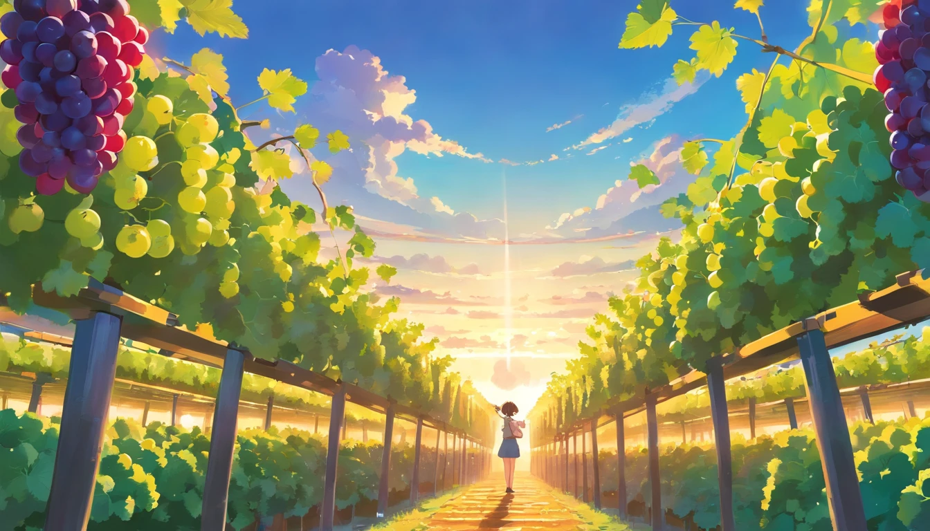 Plantation of colorful grapes, um castelo ao fundo