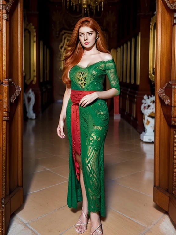 full body of a beautiful teenager, medium breasts, transparent intricate red fire dress, soft smile, red lips, ginger hair, green eyes, realism, digital painting, concept art, smooth, sharp focus, rule of thirds, Style-Psycho