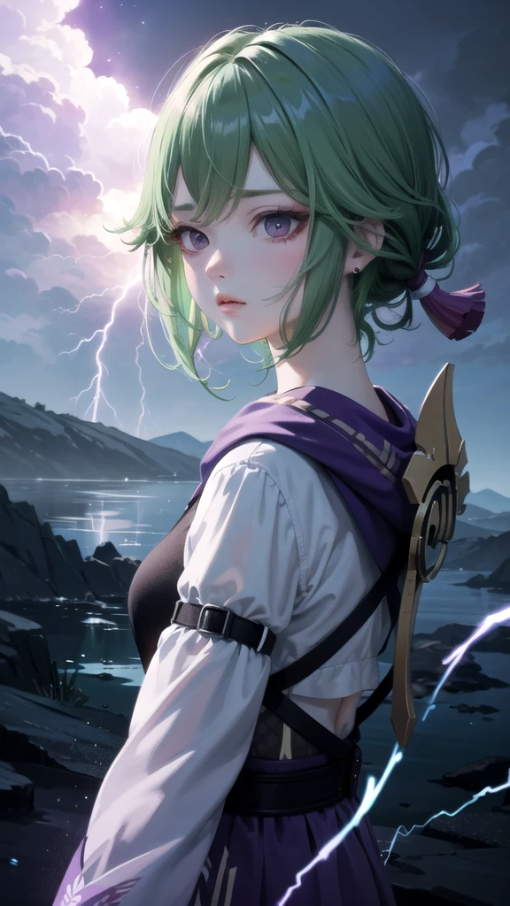 (High Detail:1.2) Anime Girl, (Cinematic Lighting, Delicate Colors), (Purple Lightning:1.2), Lighting Calm, Wind, Fog. Turquoise, delta tones.