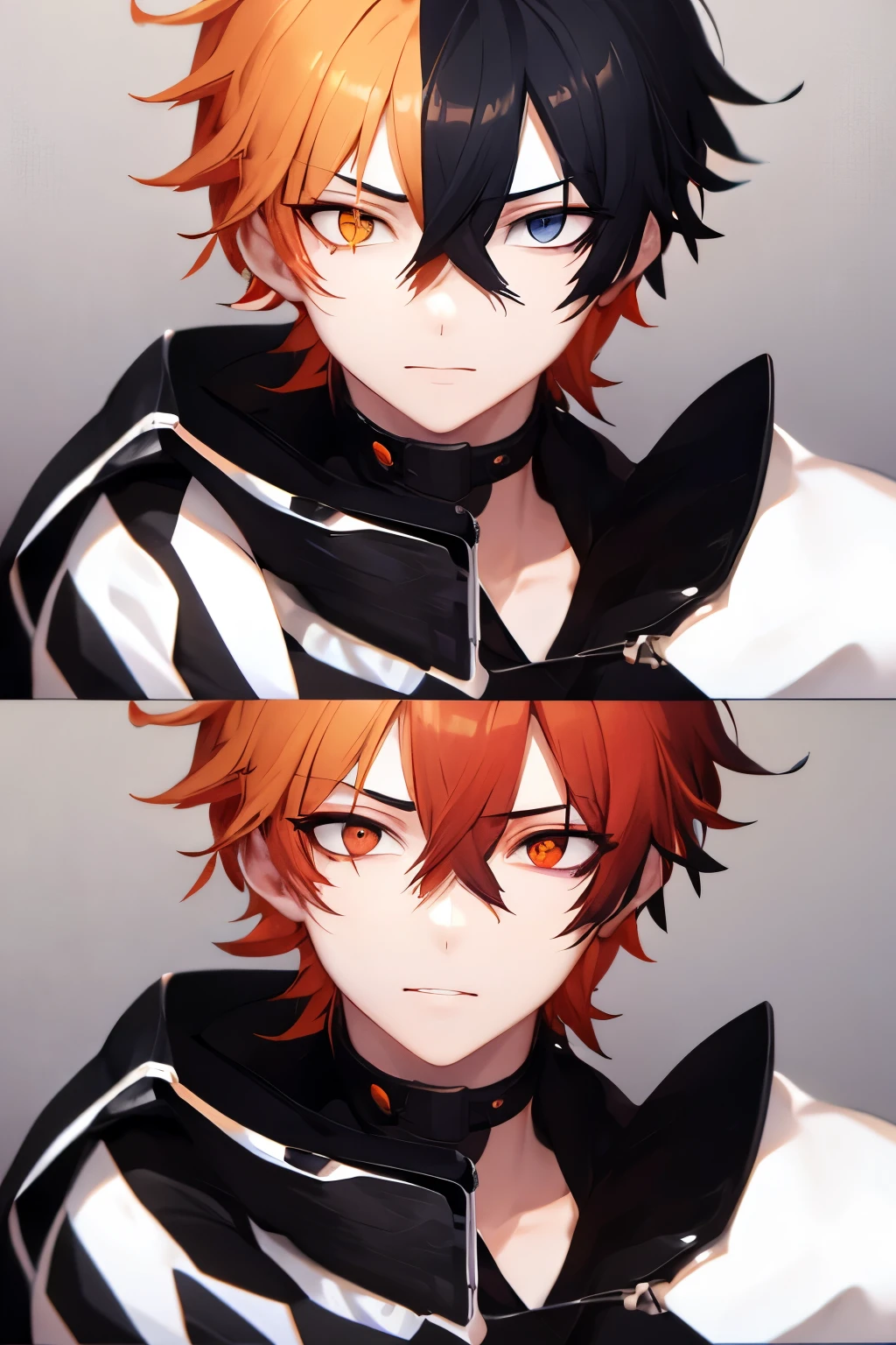 True Face Beautiful boy Short Hair Orange hair color Slanted Eyes Three white eyes Red Eye