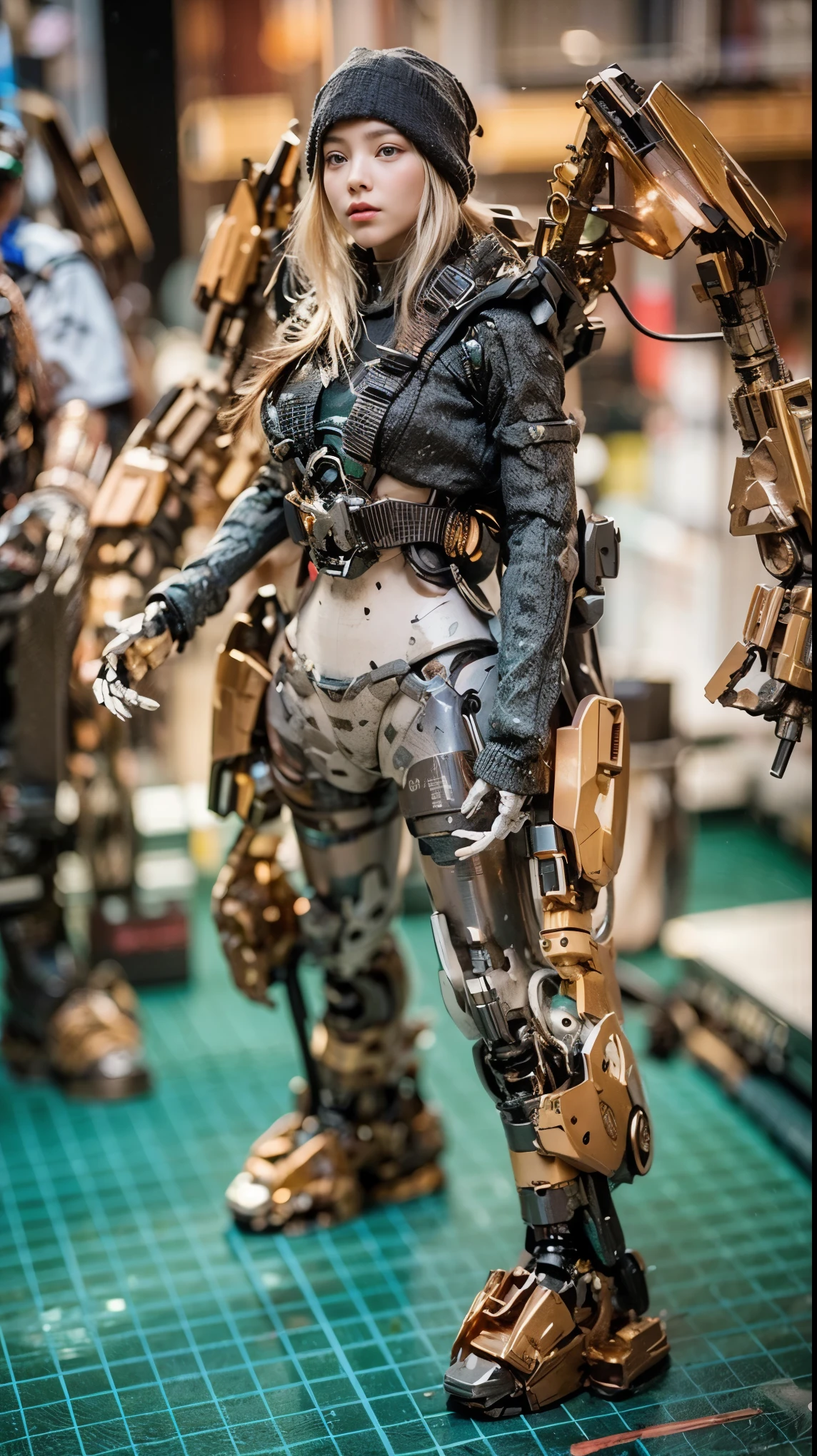 (masterpiece, best quality:1.2), (8k uhd, 16k, 32k, ultra high res), movie,official art, promotional art, movie wallpaper, extremely detailed CG unity 4k wallpaper, ultimately intricate details, white background, full body, concept art, production art, (Mechanical components:1.5),(mechanical prosthesis:1.5), mechanical wings, wings, highres, (realistic, photo-realistic:1.2), physically-based rendering, machinery, reflection, realistic, cyberpunk, symmetric front view close up head shot eyes symmetry face very sharp focus realistic award winning matte drawing cinematic lighting 1girl, robot, slim, fair skin,delicate face, tights,shine, Bodysuit, (blond long hair),green eyes, laboratory, chip, shine,braid