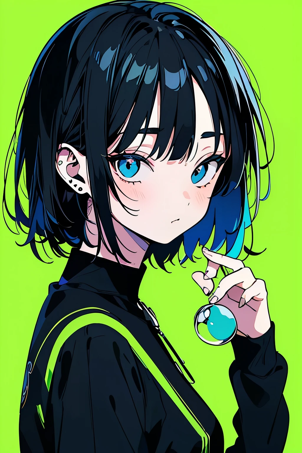 (Tabletop), (highest quality), Very detailed, Perfect Face, Beautiful Face, Very detailed顔,(Black-haired:1.3),(black eye:1.4 Spells(free)基本
A beautiful 18-year-old girl and cat with Blue hair, looking at the viewer, Extremely beautiful face, rich details, waist shot, portrait, upper body of the character, flat illustration, minimalism, made in adobe illustrator, by Aka Outwork style, solid green background without impurities