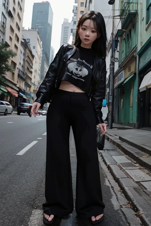Vietnamese Girl sees the ghost and pees her black palazzo pants until her pants are wet in fright.